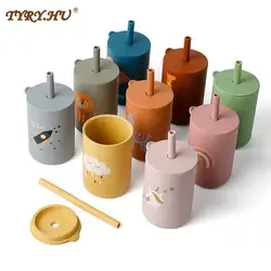 150ML Baby Feeding Drinkware Straw Cup Baby Learning biberon Anti-Hot stoviglie in Silicone a tenuta stagna bottiglia d'acqua per bambini