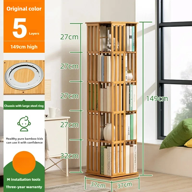 Bamboom Opbergplank Boekenkast Woonkamer Draaibaar Prentenboeken Organisator Vloerstaand Displayrek