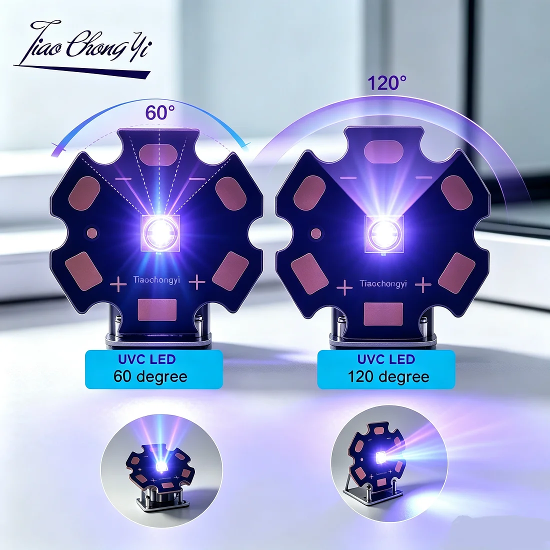 UVC LED 250-260nm Deep UV Diode 0.1W 1W 2W 3535 3838 DC5-7V with 20mm Copper PCB Ultraviolet Lamp