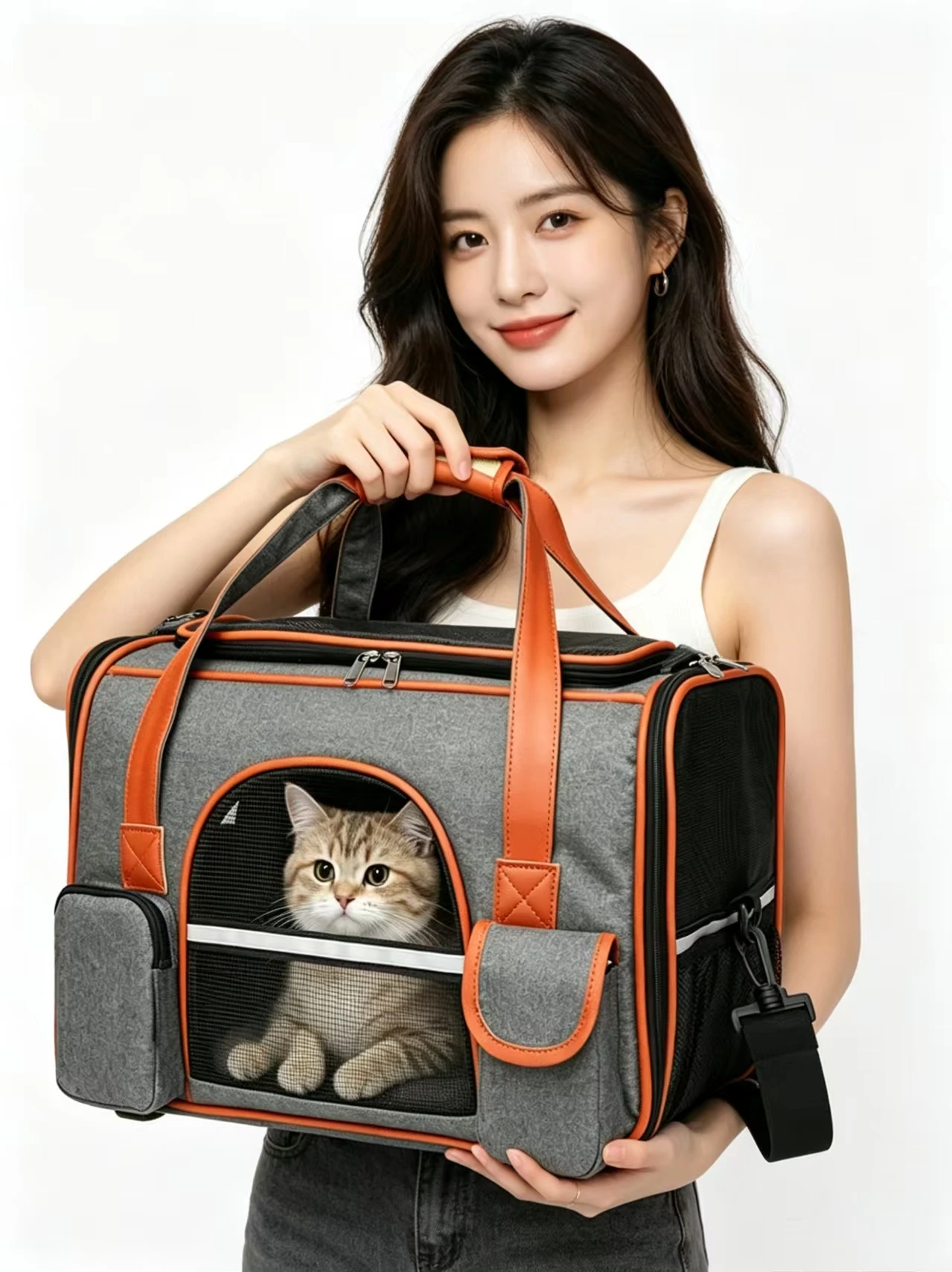 

Cat bag is portable and comfortable when going out, car-mounted portable large-capacitycanvasfoldable cat and dogbackpackpet bag