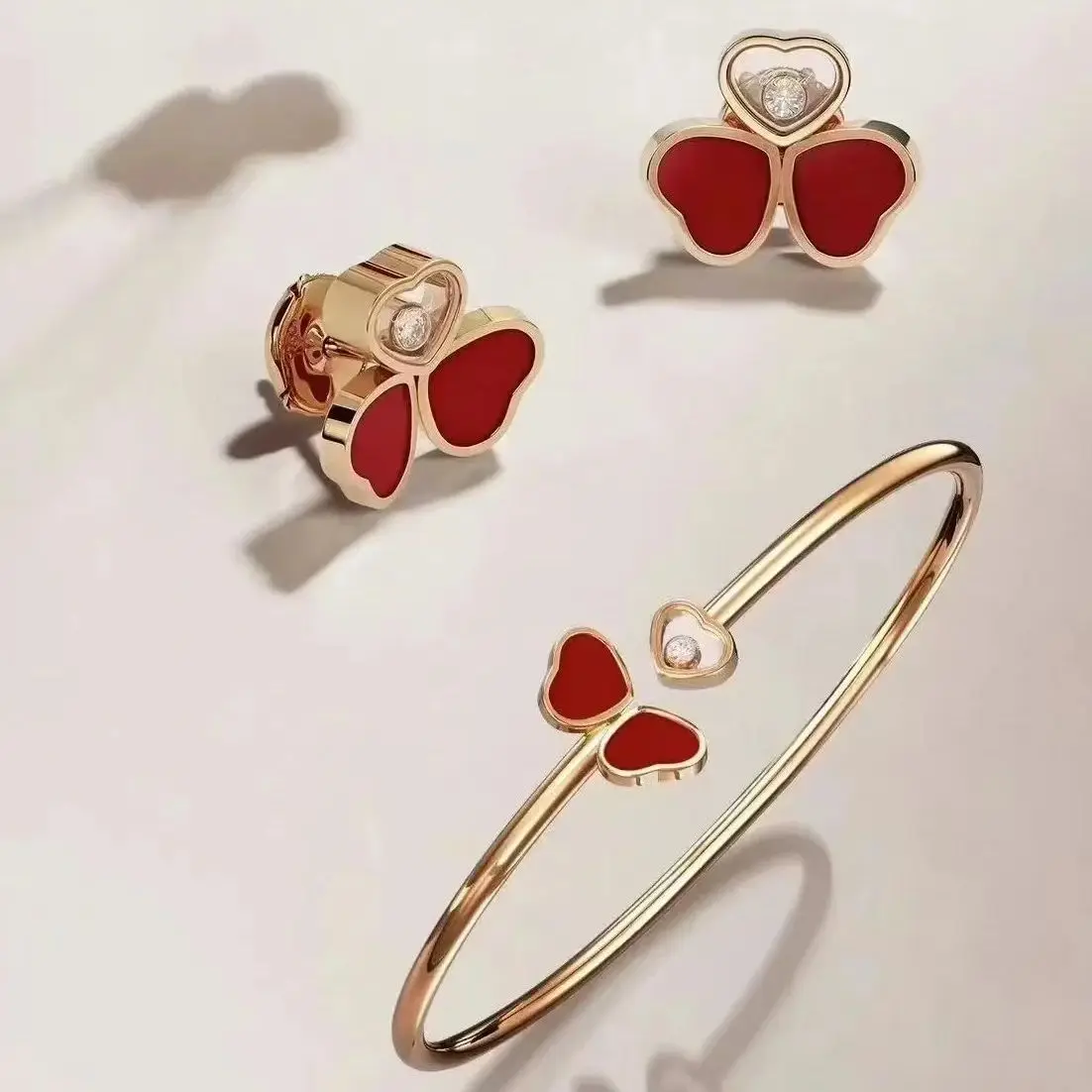 Sterling silver gold-plated heart-shaped bracelet with diamond love carnelian necklace peach heart earrings jewelry luxury