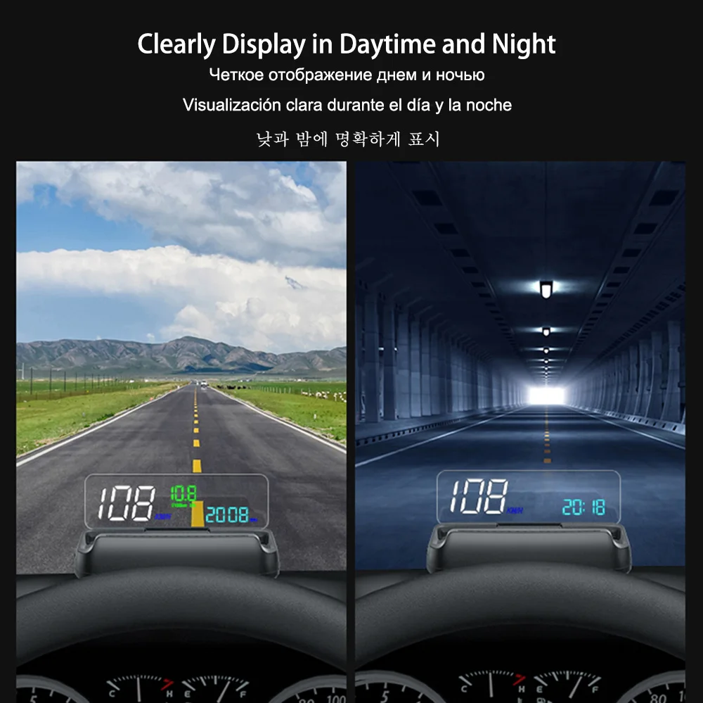 Vjoycar Car Navigation HUD OBD2 Auto Lift Mirror Projector Glass Digital On-board Computer Display Speed Direction Navigation