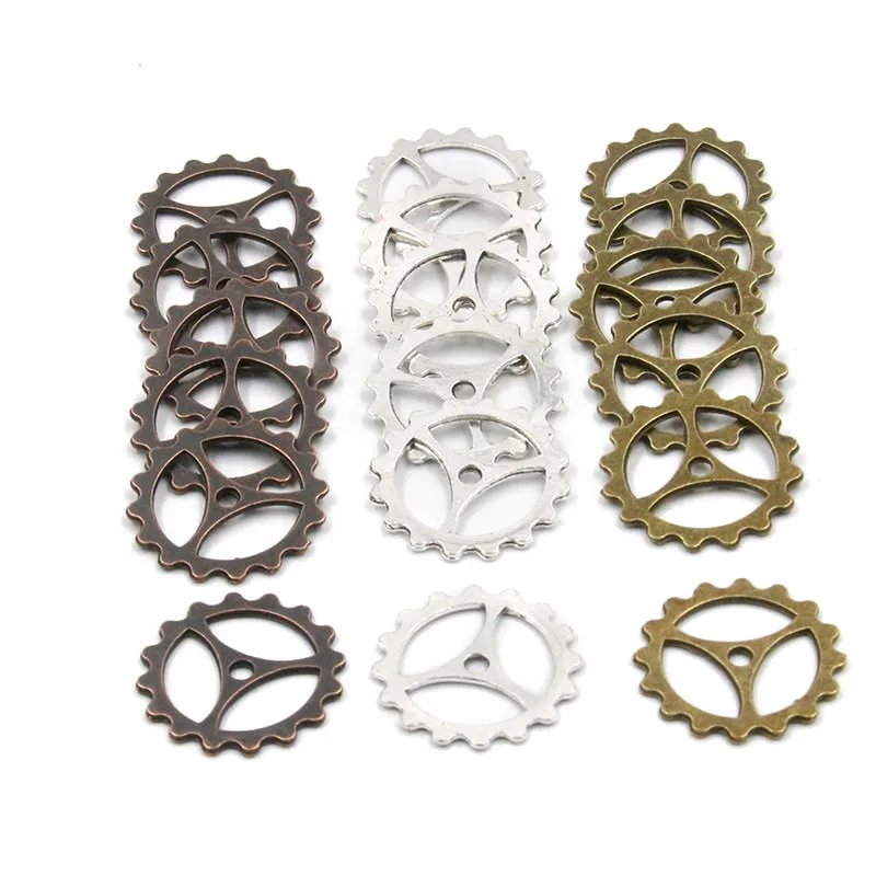 20Pcs 22mm Three Color Metal Alloy Machinery Gear Pendant Jewelry Charm Jewelry Gear Findings