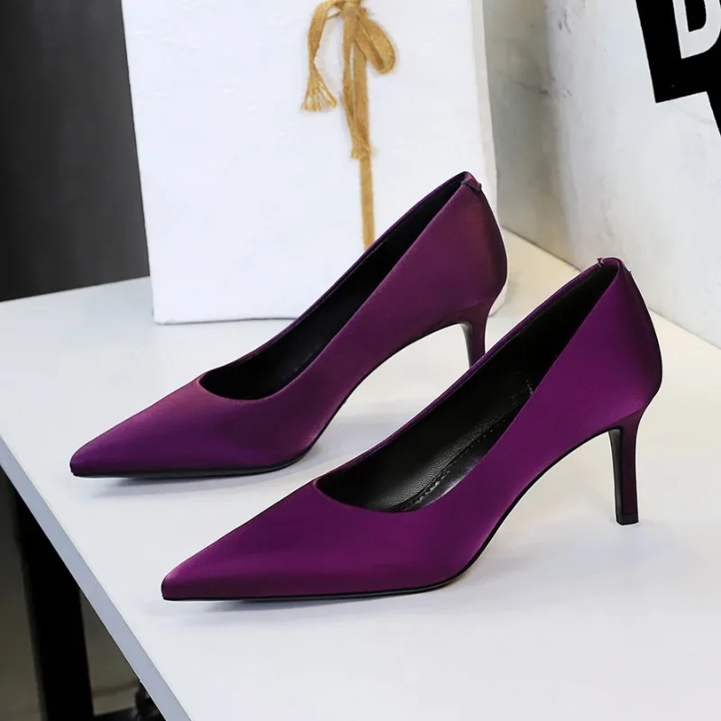 7 Cm Height Woman High Heels 2026 Autumn Fashion Luxury Silk Handmade Breathable Sexy Wedding Pumps Shoes for Ladies Women