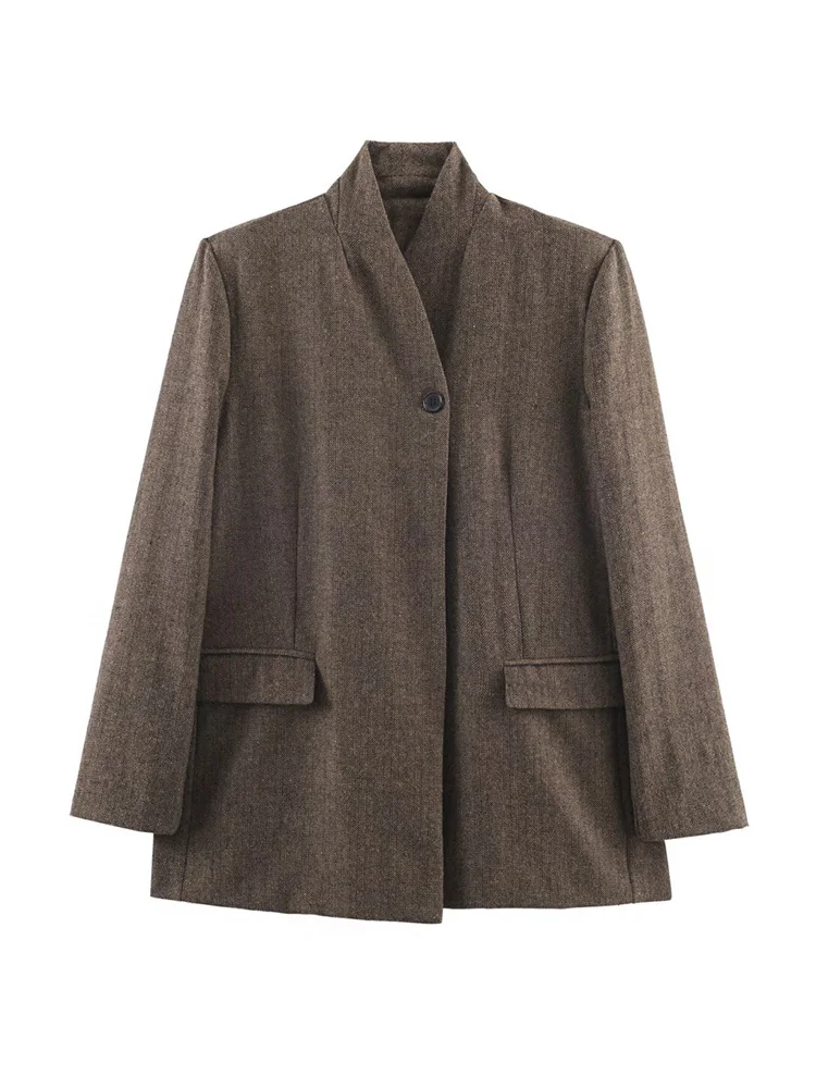 HH امرأة أنيقة التنقل السترة معطف 2026 المرأة واحدة مشبك جيب الديكور حك السترة طويلة الأكمام سترة فضفاضة غير رسمية #1