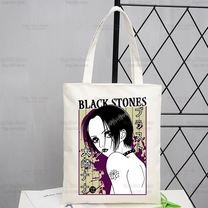 

markii Nana Osaki Anime Unisex Package Canvas Bag Manga Komatsu Nana Handbags Сумки на плече Casual Black Stones Shopping Handbag