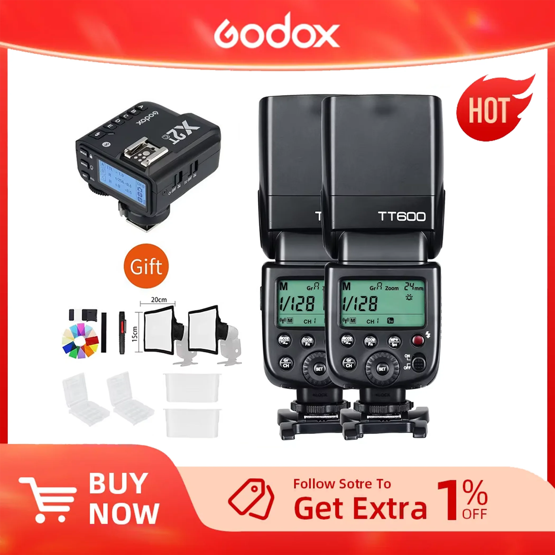 

Godox 2x TT600 2.4G Wireless Camera Flashes Speedlites paired with X1T/X2T Transmitter Trigger for Canon Nikon Fujifilm Pentax