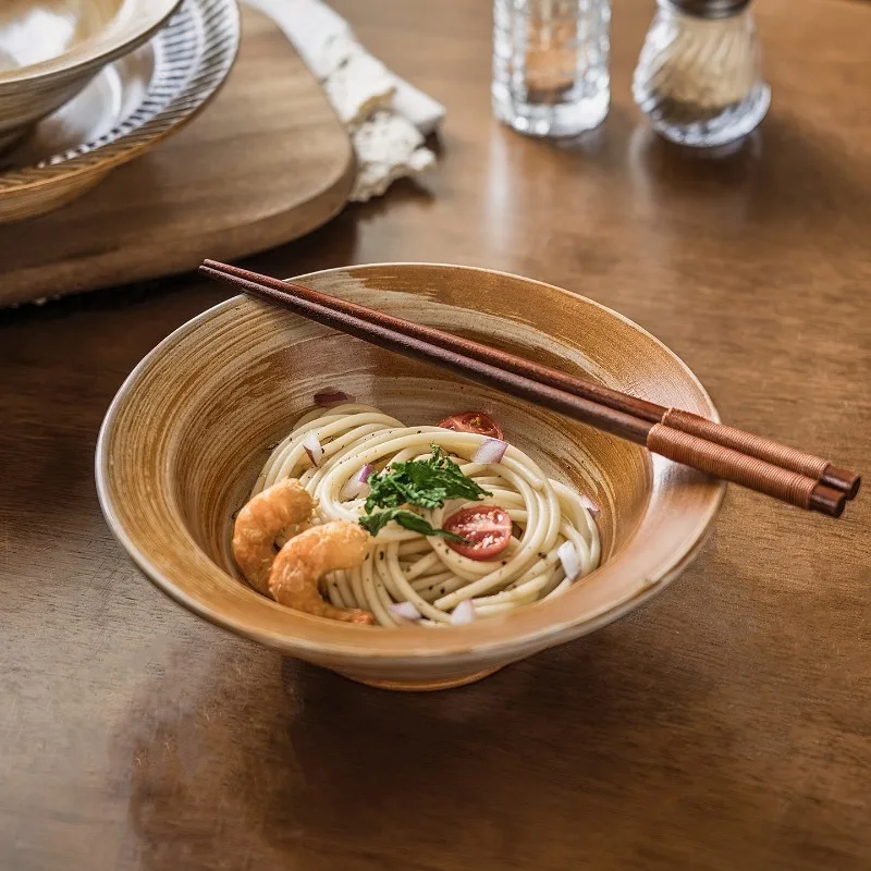 Straw Hat Bowl Japanese Tableware Art Design Coarse Pottery Material Ramen Bowl Household New High-texture Tableware