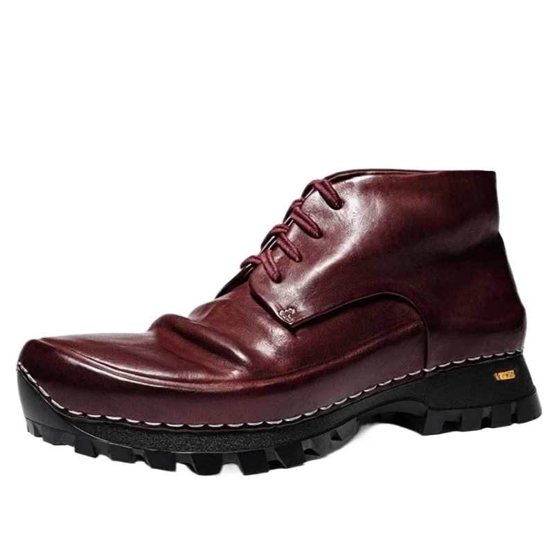 

Уличная нескользящая обувь с высоким берцем, мужская повседневная прогулочная обувь из воловьей кожи/стираной конской кожи в стиле ретро с толстой подошвой