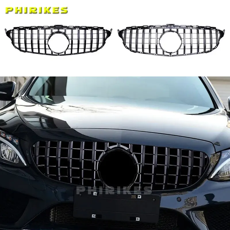 

1 PC Front Bumper Grille Hood Grill For Mercedez Bens C Class W205 GT Sliver/Gloss Black Grille Tuning