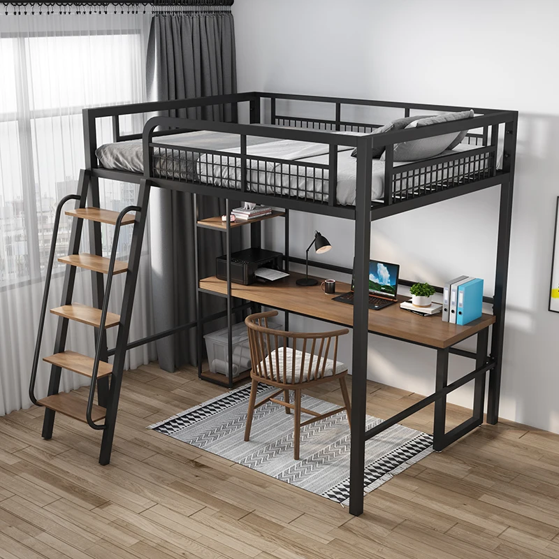 

Wrought iron elevated bed Double bunk Under table Duplex High and low bed Space saving Split bed Step ladder Loft childr