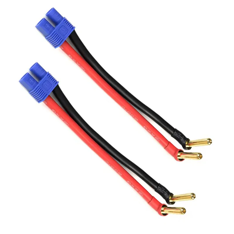 

1/2Pcs EC3 Female Plug Adapter to 90° 4.0mm 18mm Gold Plated Connector Charge Lead Cable 12awg 10cm for Lipo Battery Charger