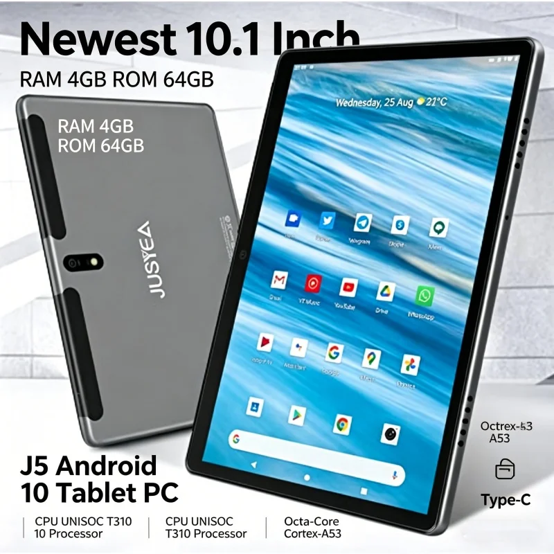T10 4GB DDR 64GB ROM 10.1 INCH J5 CPU UNISOC T310 Octa-Core Cortex-A53 Android 11 HD IPS Screen WIFI Type-C Battery 8000