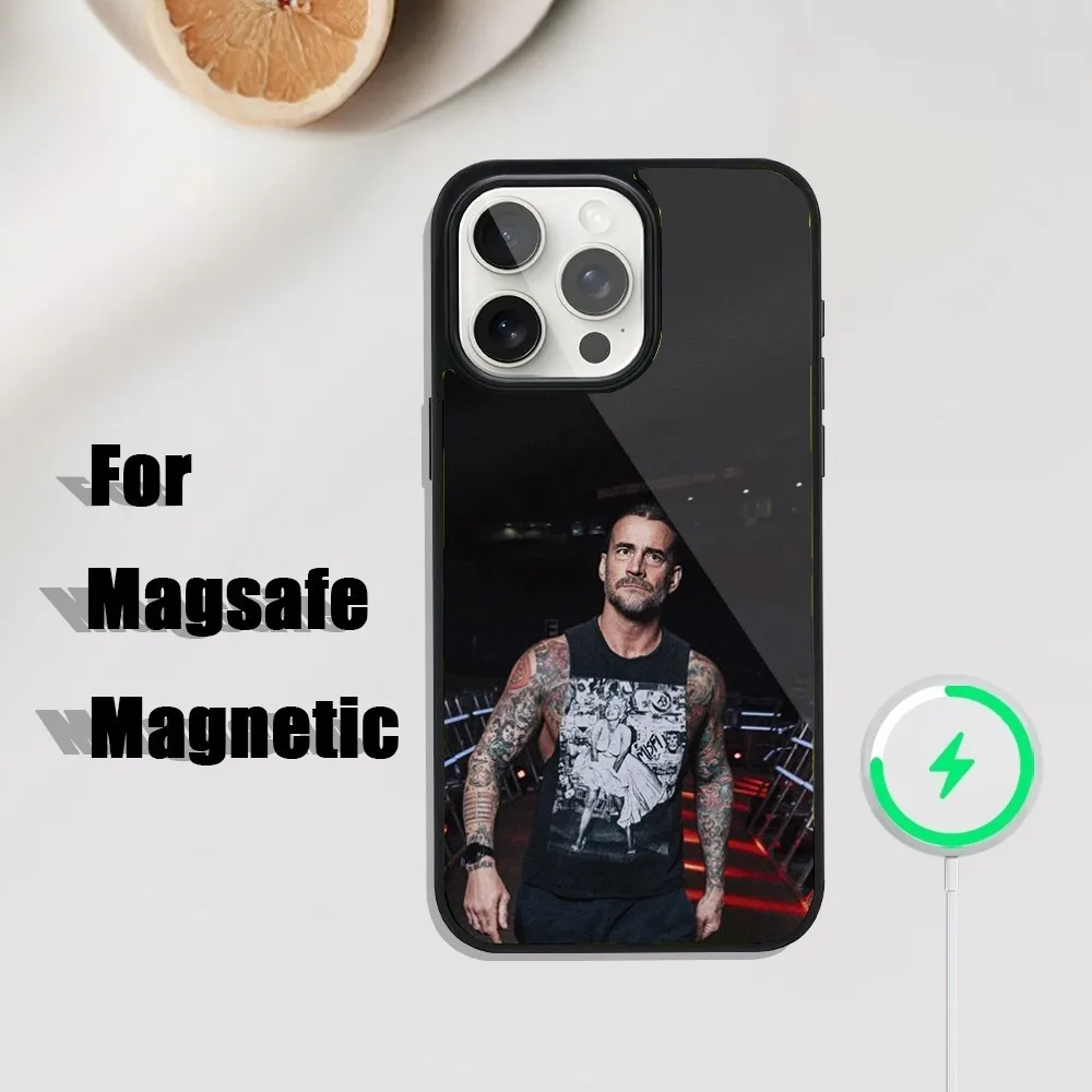 حافظة هاتف WWE CM P-Punk لهاتف iPhone 16,15,14,13,12,11,Plus,Pro,Max Mini Magsafe شحن لاسلكي مغناطيسي