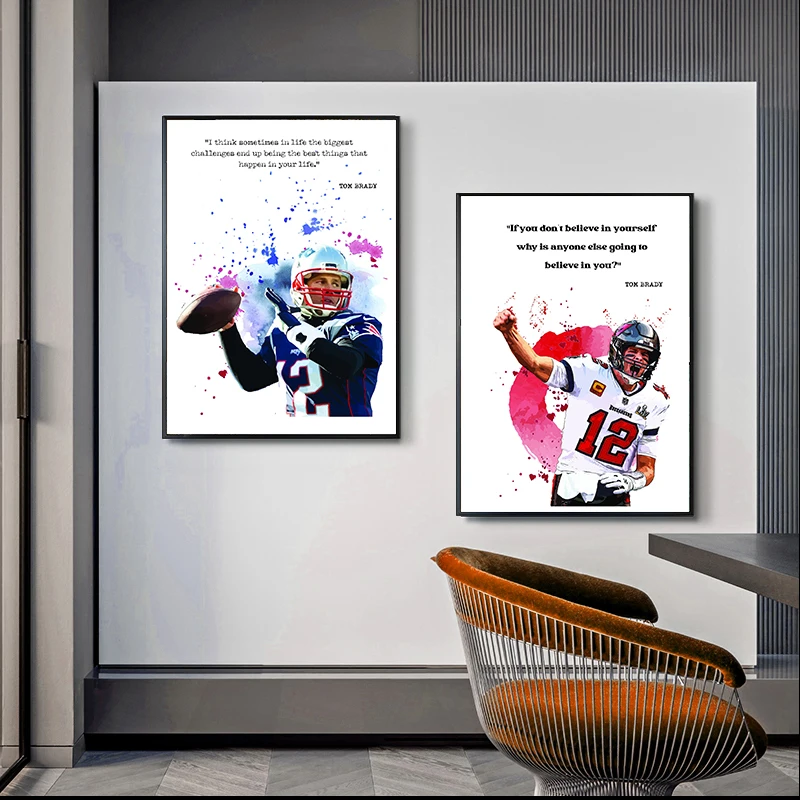 Watercolor Tom Brady Quotes Canvas American Football Athlete Portraits Poster Art Painting Canvas Print Man Cave Decoration