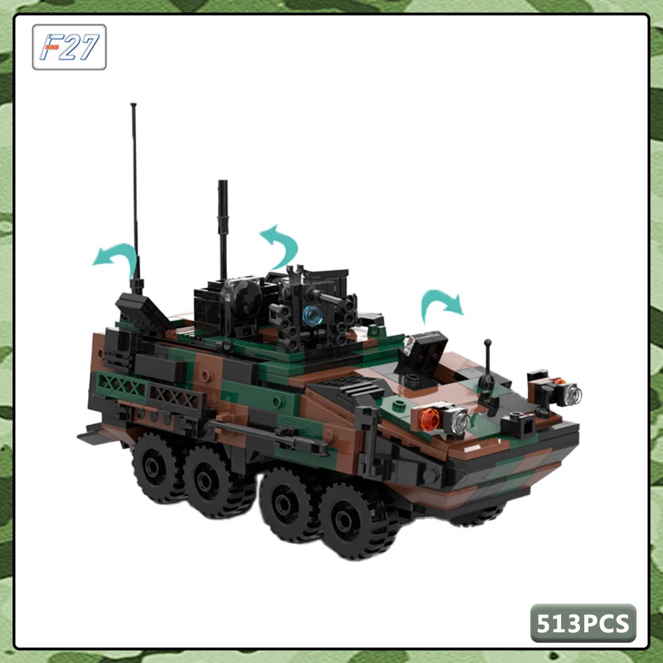 MOC Military Series US Army Gepanzertes Fahrzeug mit Rädern, Kampfrollen, Waffen, Baustein, Ziegel, Kinderspielzeug, Geschenke