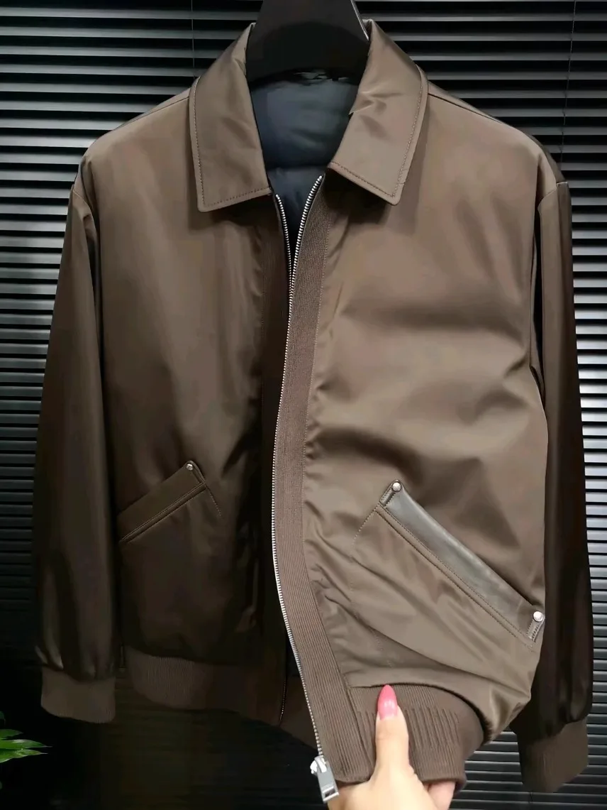 

Men's Autumn Winter New Sle down Jaet Collar Coat Faionable Versatile High-End Cool Personali Stand Fit Long Sv...