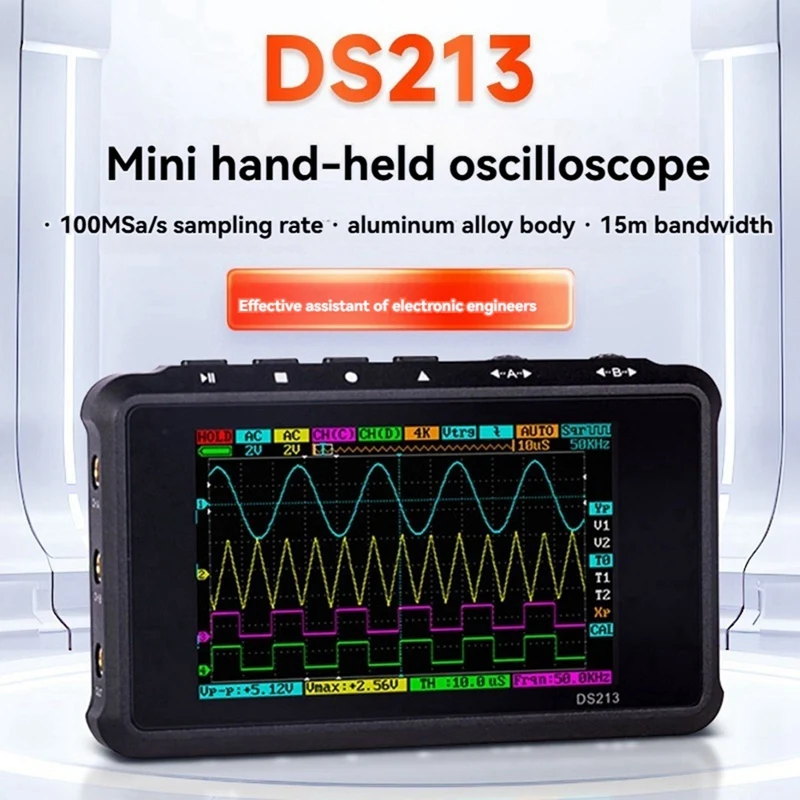 DS213 Mini Digital Oscilloscope 100M Sa/S 15Mhz 4 Channel Pocket Oscilloscope USB Oscilloscopio Multimeter LCD Display