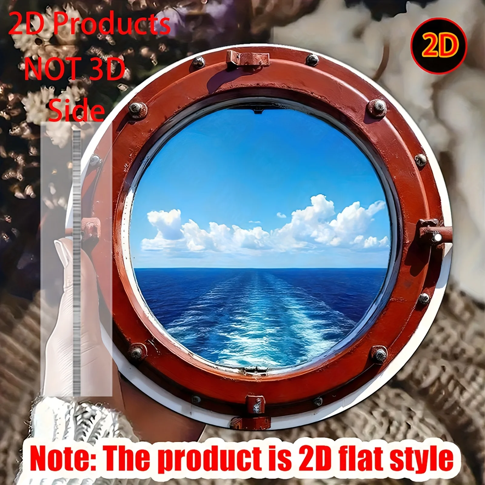 2D Flat - 2D Plane - Vintage Ocean Porthole View Metal Sign - 7.87 inch Round Aluminum Wall Art Featuring a Blue Sky And Ocean S