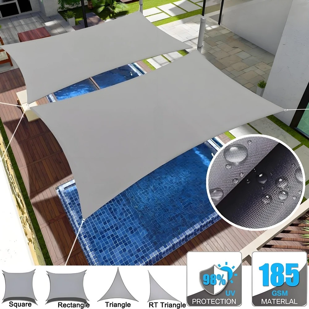 Grey Sun Shade Sail Waterproof Outdoor Garden Sails Canopy Patio Party Sunscreen Awning 98% UV Block Shade Cloth with Free Rope