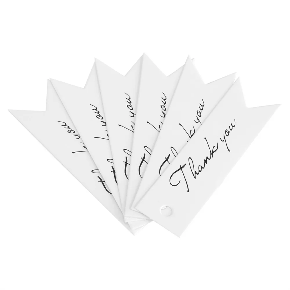 100PCS Kraft Paper Thank You Gift Tags Printed Thank You Pre-Punched Paper Hang Tags Jute Twine Dovetail Shape Kraft Paper Tags