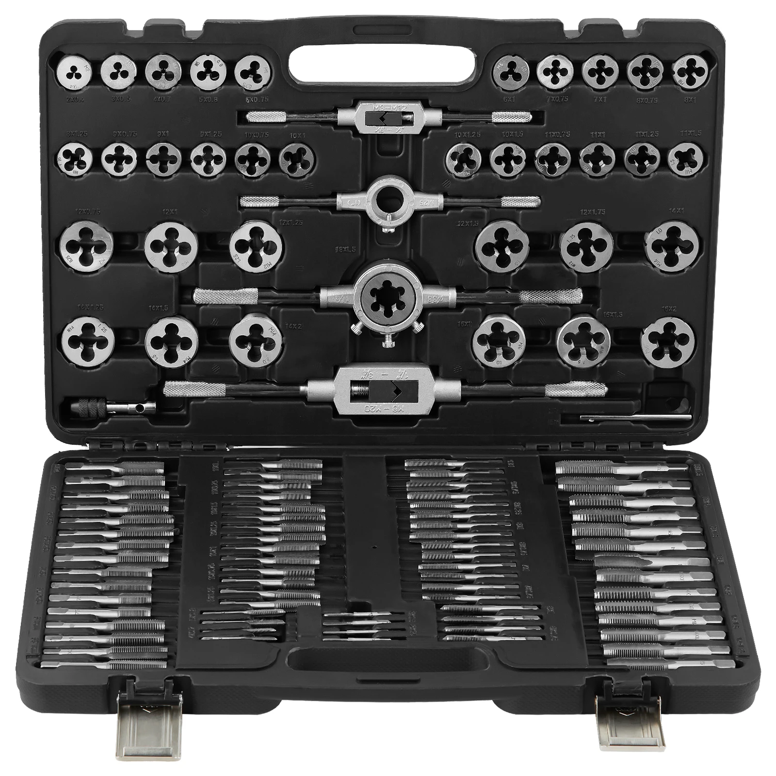 SucceBuy Tap and Die Set 40PCs 60PCs 80PCs 110/116PCs Metric SAE Standard Bearing Steel Taps and Dies Essential Threading Tool