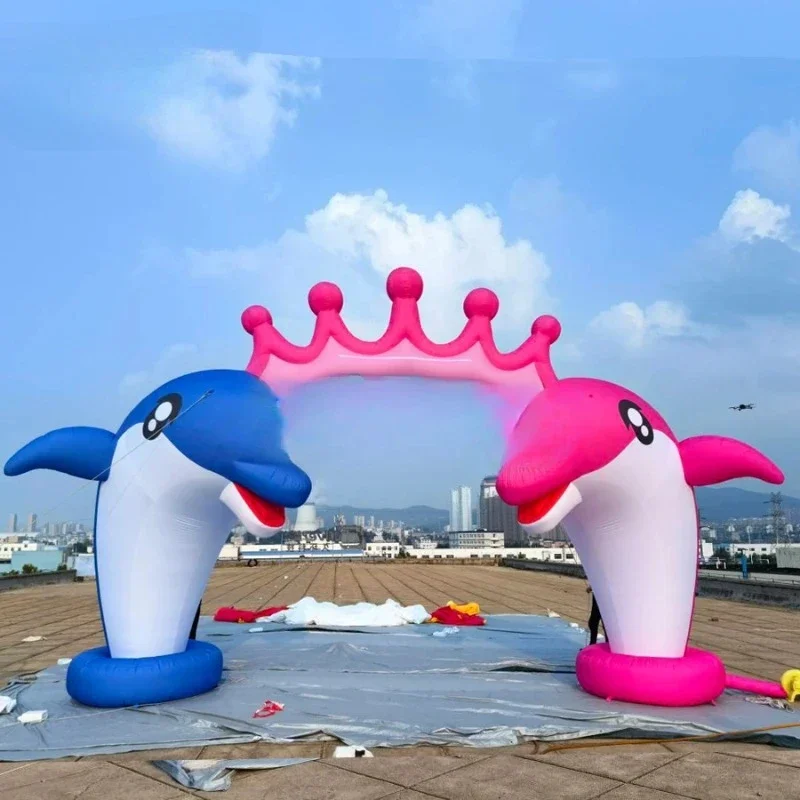 Inflatable Crown Dolphin arch  for Party & Promotion 5m Size with Blower Accessory Sea Shipping