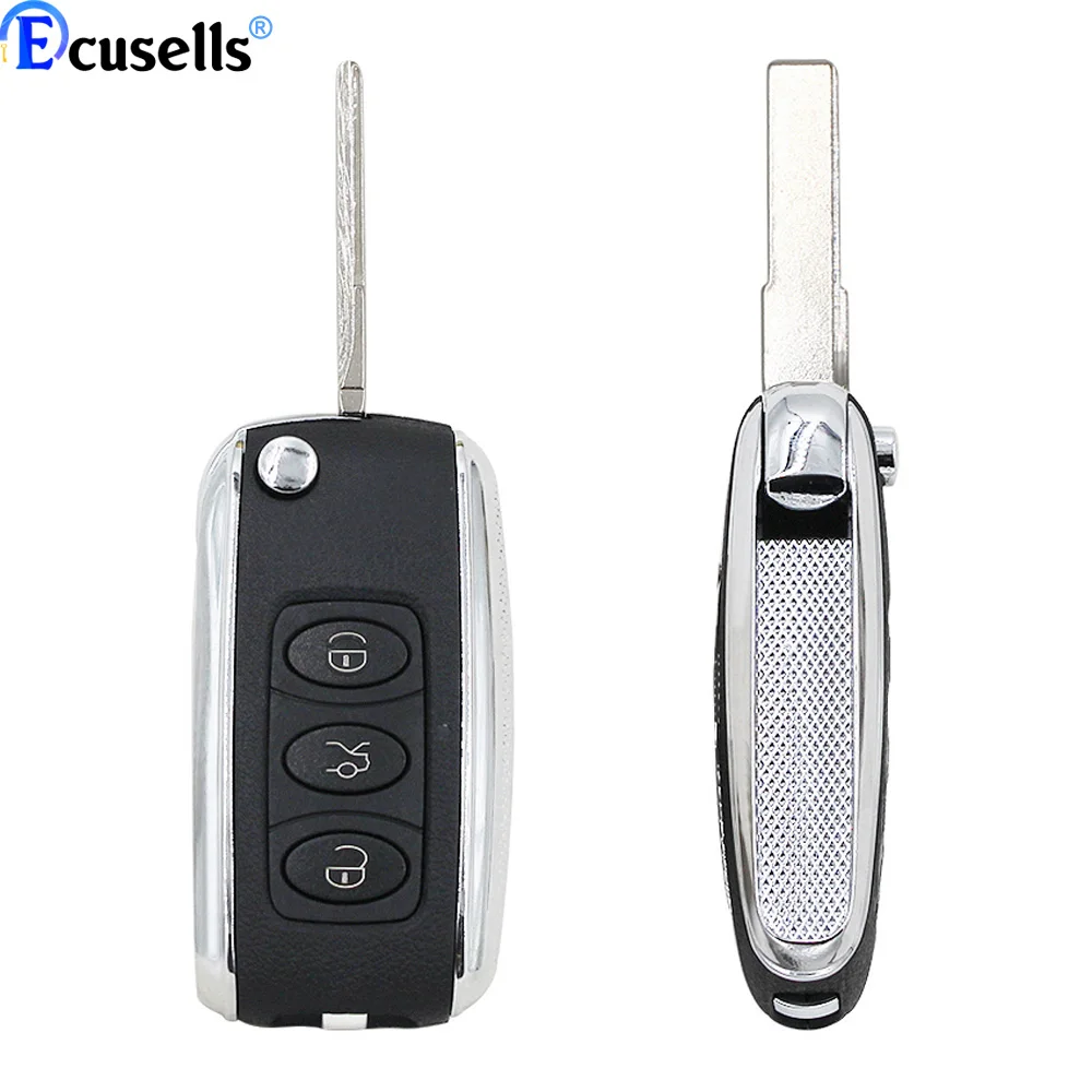 Modified Flip Remote Key Shell 3 Button for V-W B5 Remote For Bentley Style Silver Side with battery holder