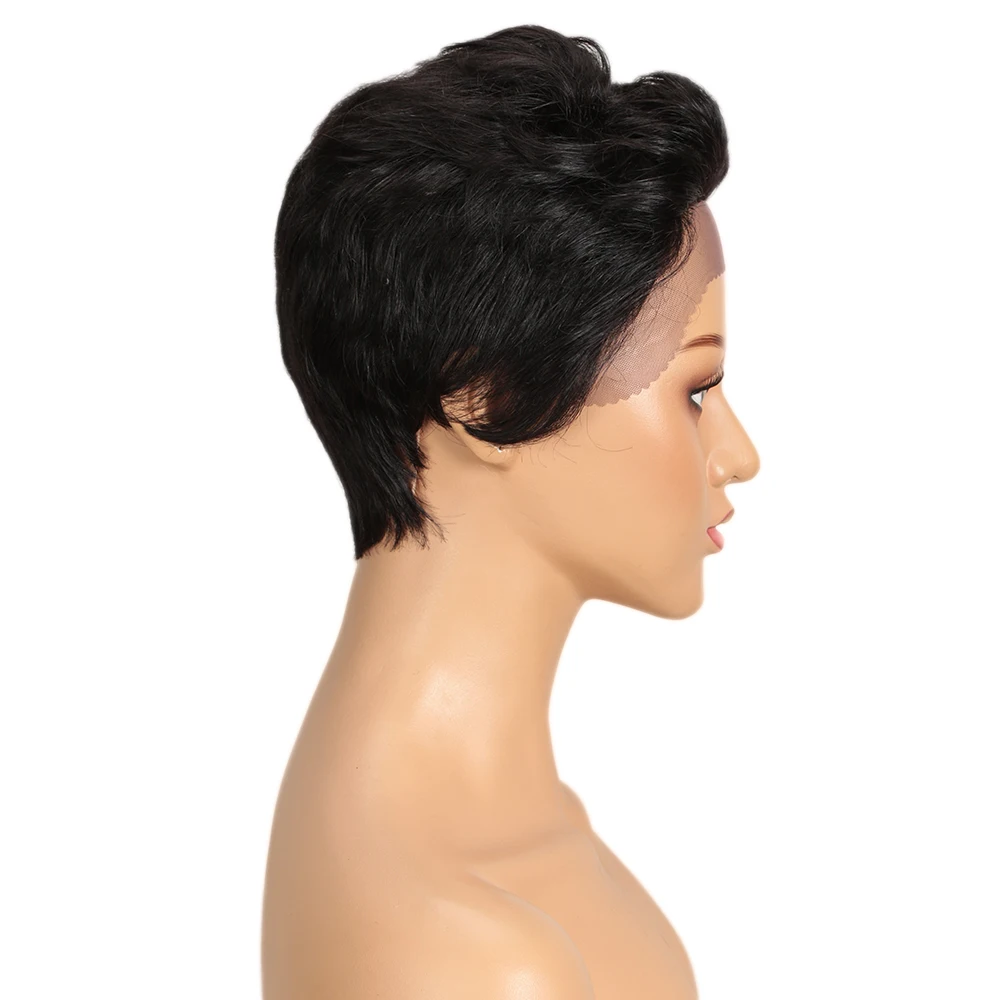 Lekker Short Pixie Cut Straight Lace Front 100% Human Hair Wigs For Women Brazilian Remy Hair Slick Back Daily Glueless Wigs