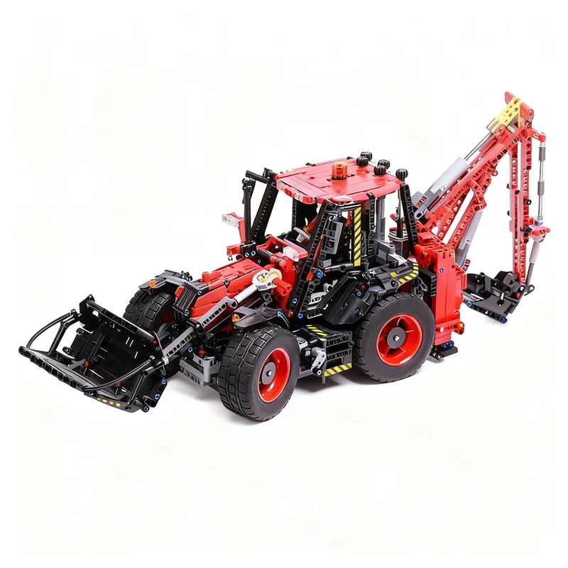 2392pcs MOC Backhoe Loader Rough Terrain Crane C-model Technical Model Building Blocks Construction Art Creative Birthday Craft