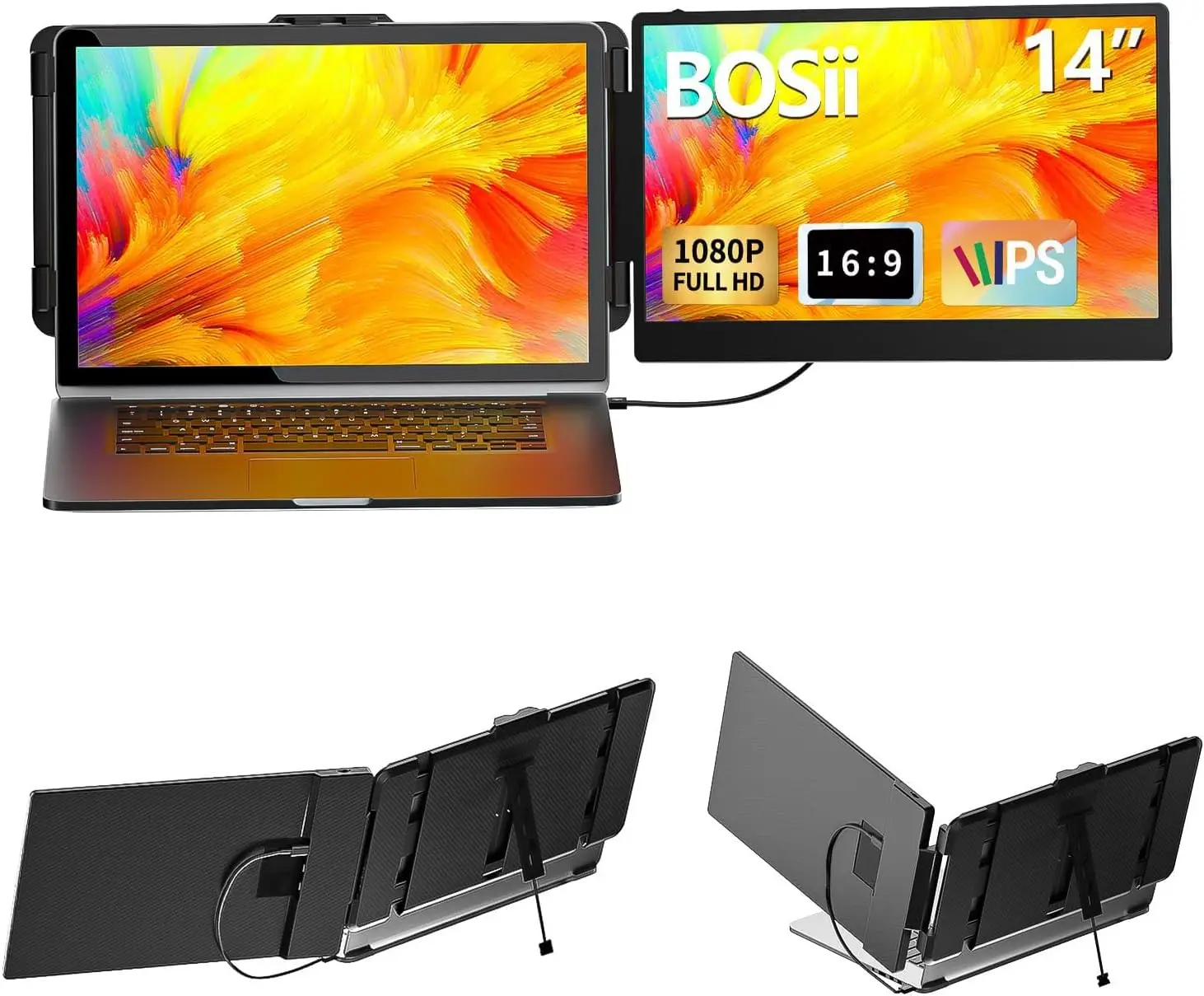 

14-дюймовый портативный монитор с двумя IPS-экранами FHD для ноутбуков, HDMI/USB-A/Type-C, для работы в дороге