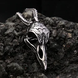 Vintage Stainless Steel Crow Skull Pendant Necklace For Men Boys Hip Hop Raven Animal Necklaces Fashion Animal Jewelry Gifts