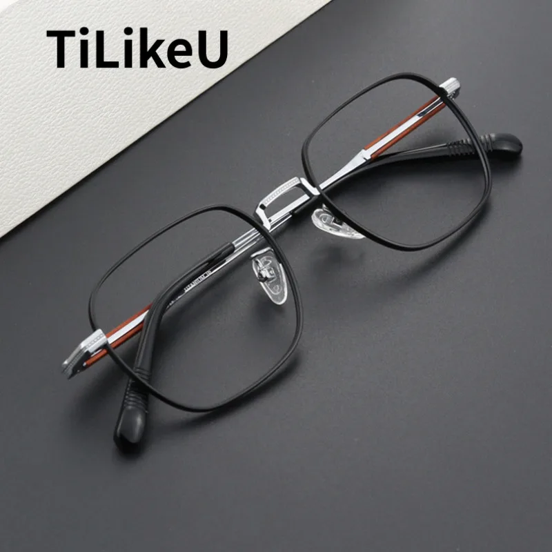 

Pure Titanium Retro Square Eyeglasses Frame Men Fashion Large Frame Eyewear High Quality Wooden Legs Vintage Glasses Spectacle