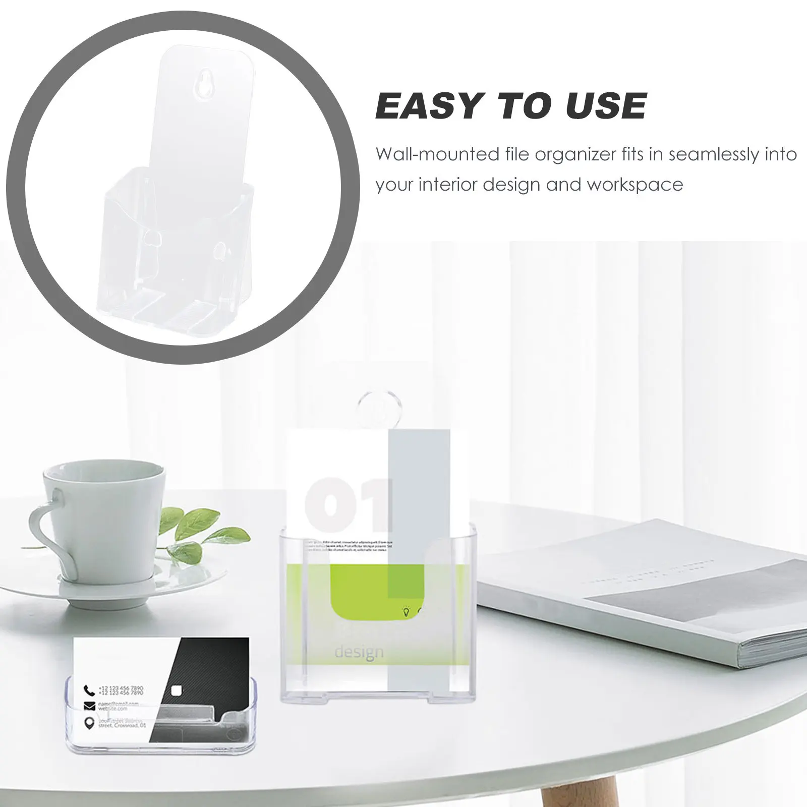 Transparent Wall Mounted File Holder for A6 Documents Books Magazines Literature Organizer Sturdy Premium Plastic Desk Space