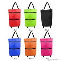 Shopping Trolley Bag with Wheel Portable Grocery Bags Oxford Reusable Easy Installation Folding High-Capacity Household Supplies