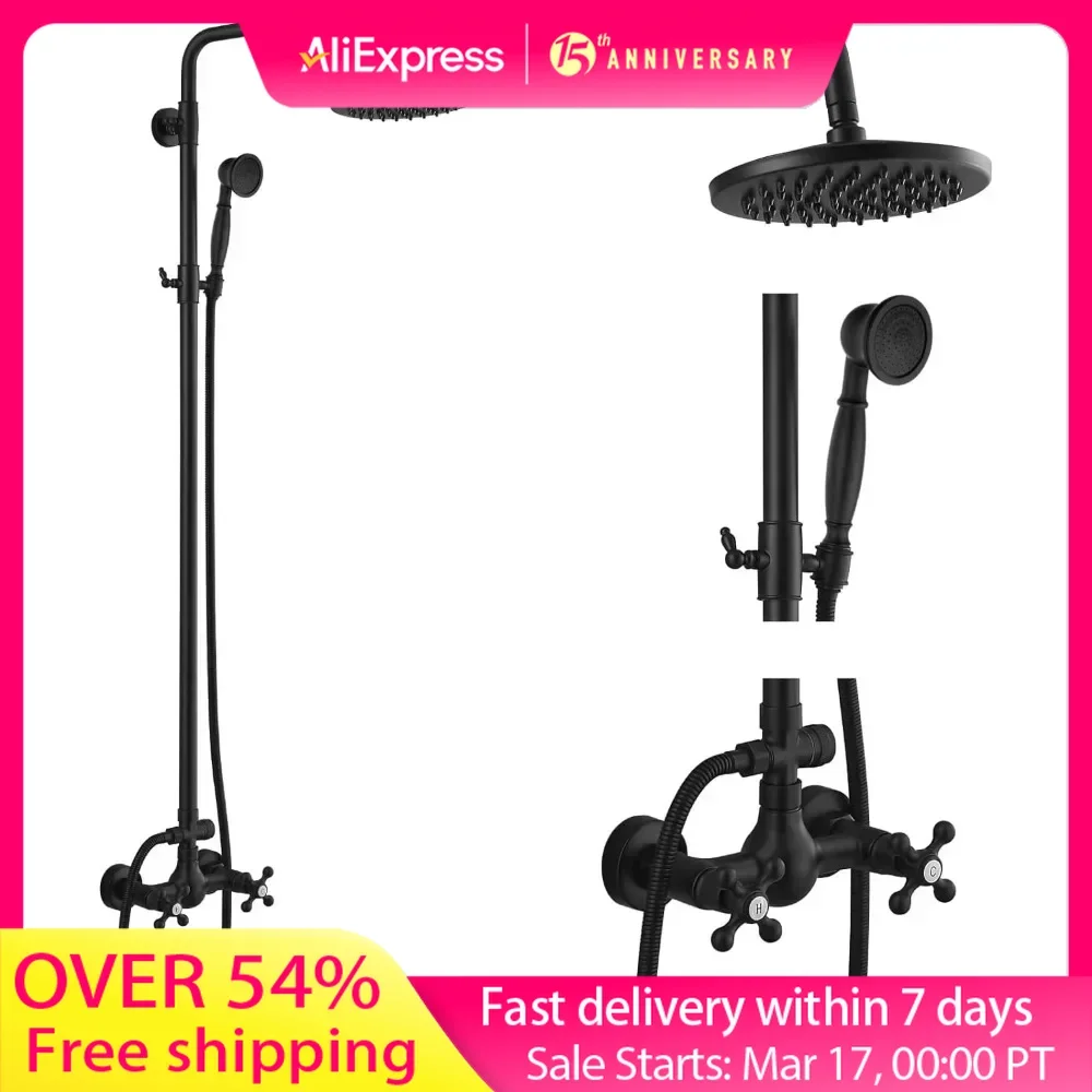 

Rain Shower System Set, 2 Cross Knobs Mixing, 8 Inch Rainfall Shower Head with Handheld Spray, Bathroom Wall Mounted Shower Head