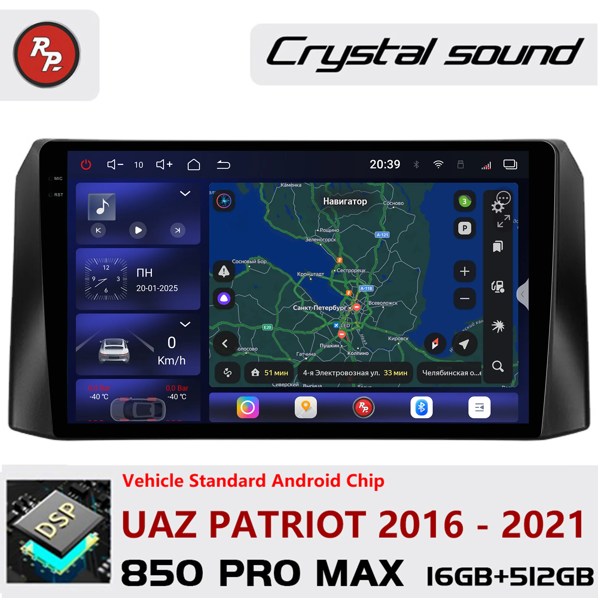 Redpower Crystal Sound 850 Pro Max Android Car Radio Player Screen for UAZ Patriot 2016 - 2021 CarPlay Bluetooth Hi-Fi