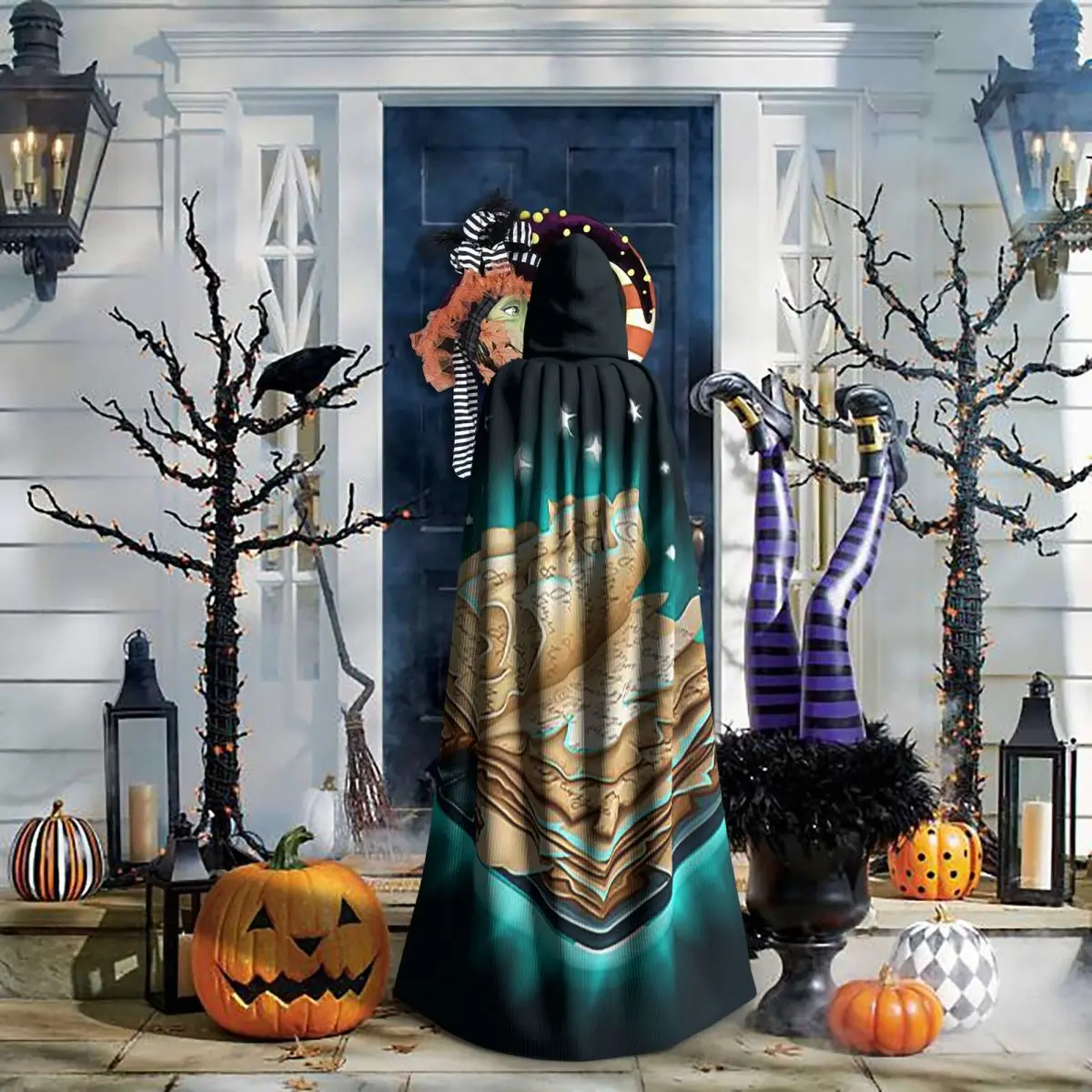 كتاب السحر طويل مقنعين عباءة الساحرة القرون الوسطى زي تأثيري كيب هالوين معطف الكبار للجنسين