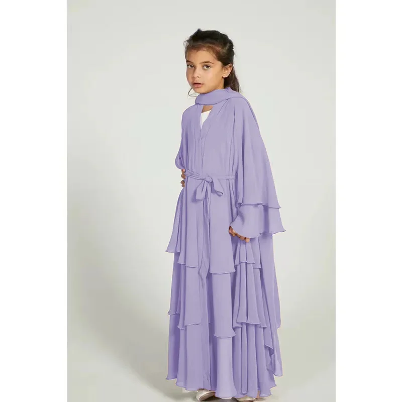 

Chiffon Kids Abaya for Muslim Girl Plain Kimono Abayas Dubai Dress Turkey Girls Ramadan Eid Islam Clothes Kaftan Robe Musulmanes