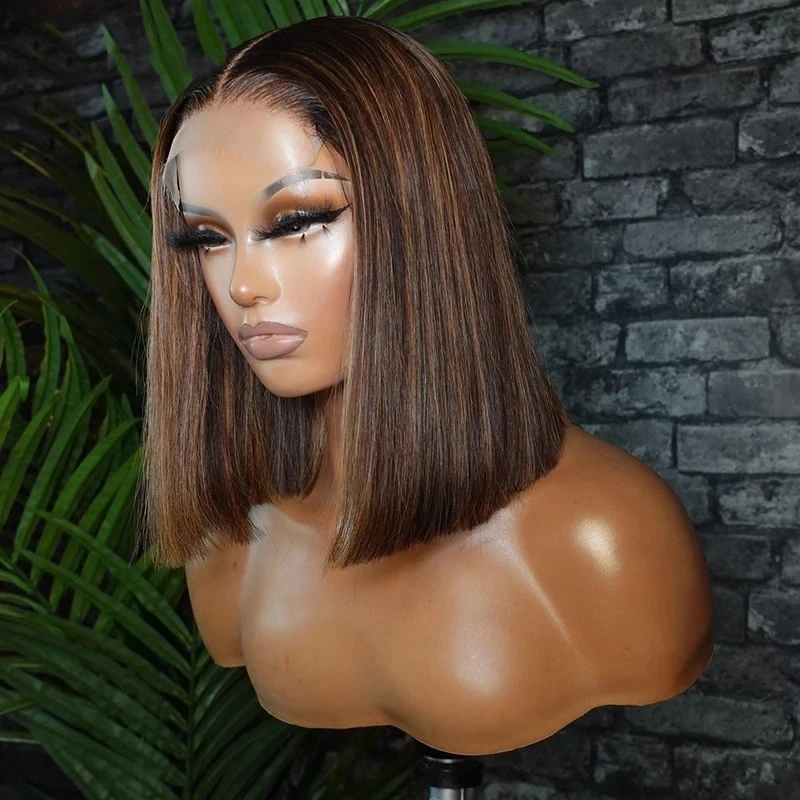 Ombre Chocolate Highlight Wig 100% Human Hair Brown Roots Ombre HD Lace Frontal Wigs For Women Human Hair Pre Plucked 13x4 Wig