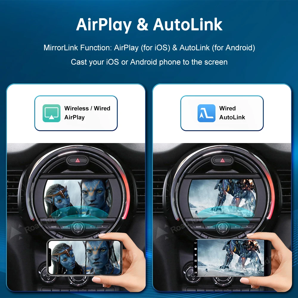RoadTop Wireless CarPlay Android Auto لـ Mini R55 R56 R57 R58 R60 R61 F54 F55 F56 كلوبمان كونتري مان كوبر جون كوبر يعمل