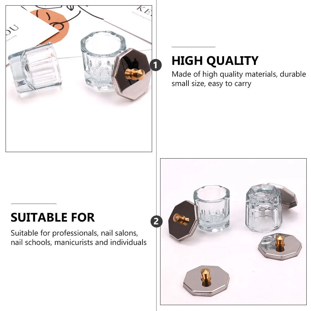 

4Pcs Octagonal Lid Glass Nail Art Bowls Portable Durable Acrylic Liquid Powder Containers Manicure Salon Tools Nail Art Dish