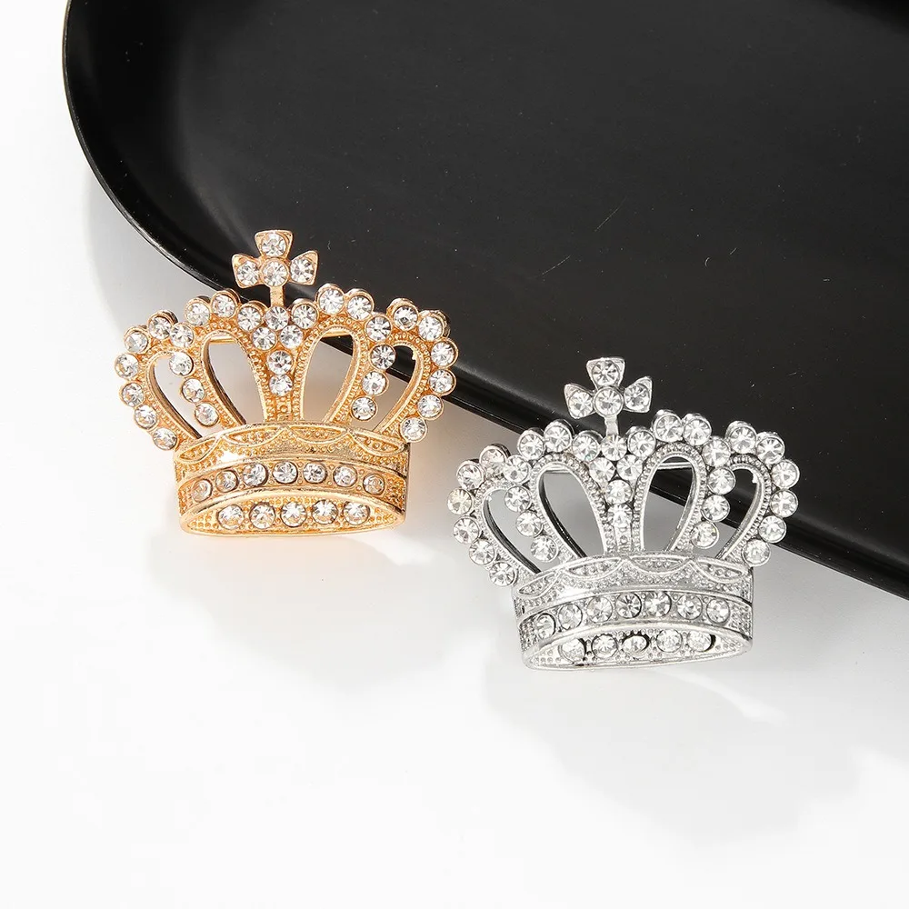 Elegant Luxurious Cross Crown Brooch for Couple Exquisite Shining Mini Imperial Crown Pins Clothing Accessories Charming Jewelry