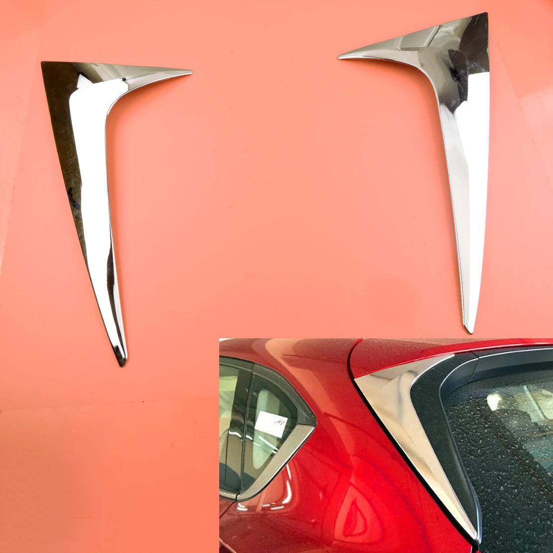 

1 Pair Car Chrome Rear Spoiler Wing Side Window Cover Trim Fit for Mazda CX-5 2017-2021