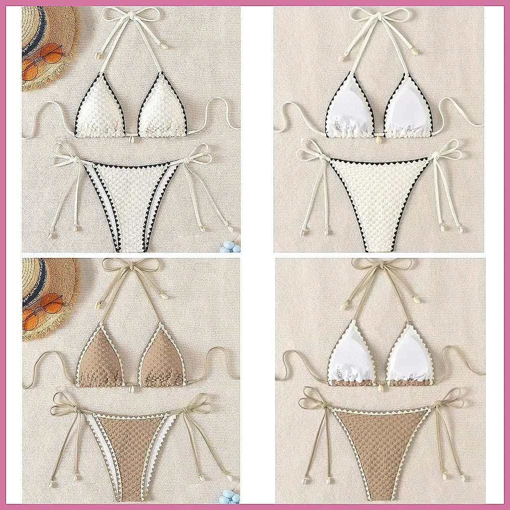 

Sexy Brazilian Bikini Set for Women, Solid Color Summer Beach Swimwear Two Piece Bathing Suit(72 characters)