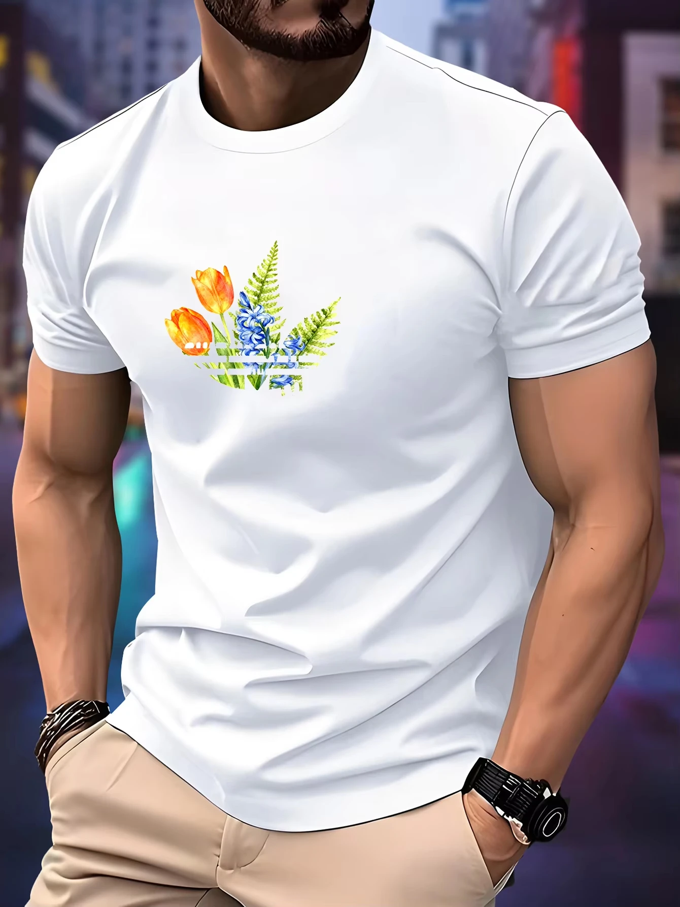 2026 New Round Neck Running T-shirt  Summer Thin Top Leaf Print Quick Dry Short Sleeve Breathable Fitness Sports T-shirt Wear