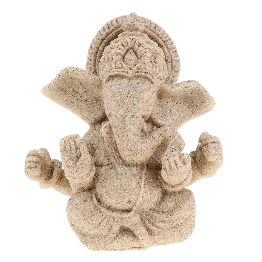 Home Tabletop Hindu The Sand Stone Elephant God Meditation Buddha Statue Figurines Ornament - 10cm