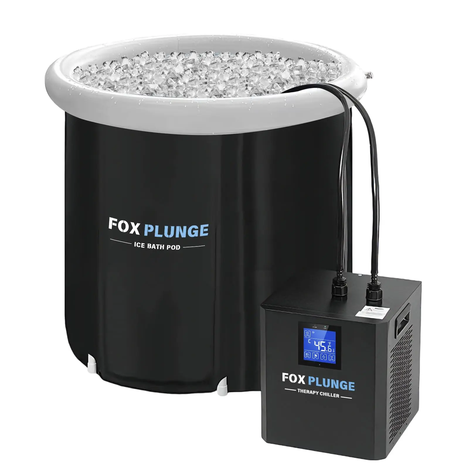 Ice Bath Chiller & Cold Plunge tub, 1/3 HP Cold Plunge Chiller with Pump & 2 Hoses—Includes 87Gal Round Ice Pod