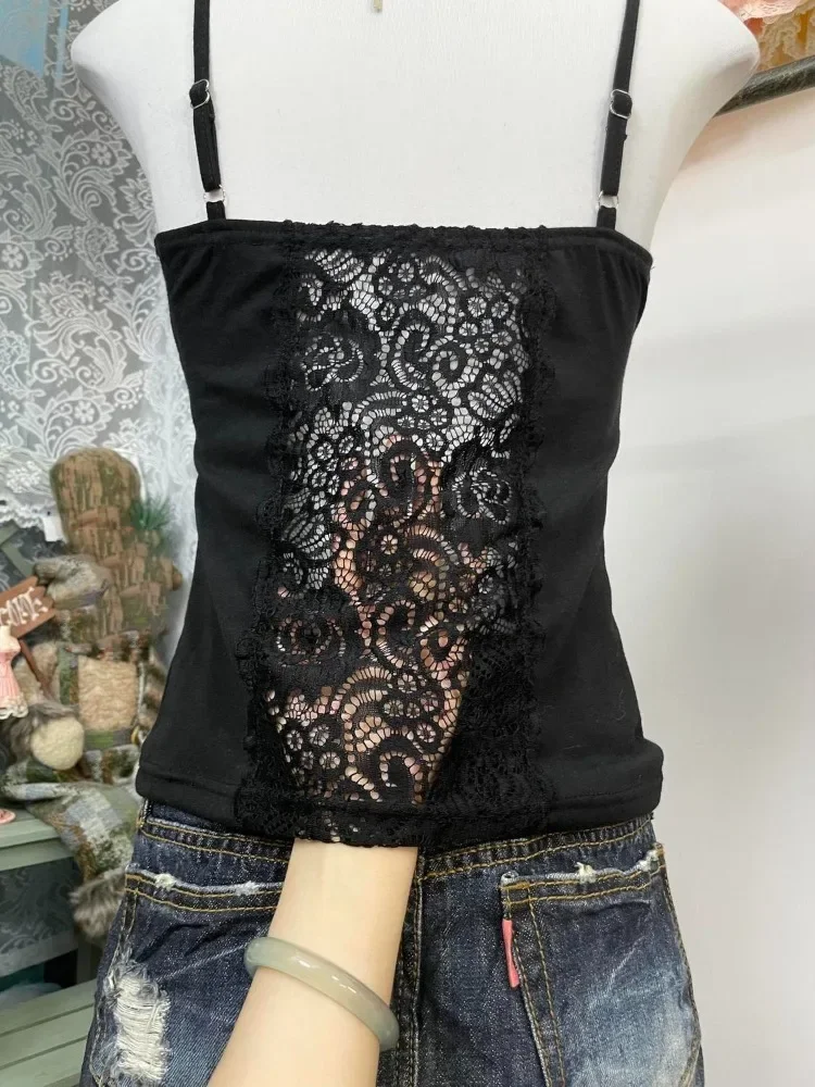

Y2k кружевной жилет с бантом, женский сексуальный жилет без рукавов, облегающий укороченный топ с открытой спиной, винтажная верхняя одежда для пикантных девушек, майки