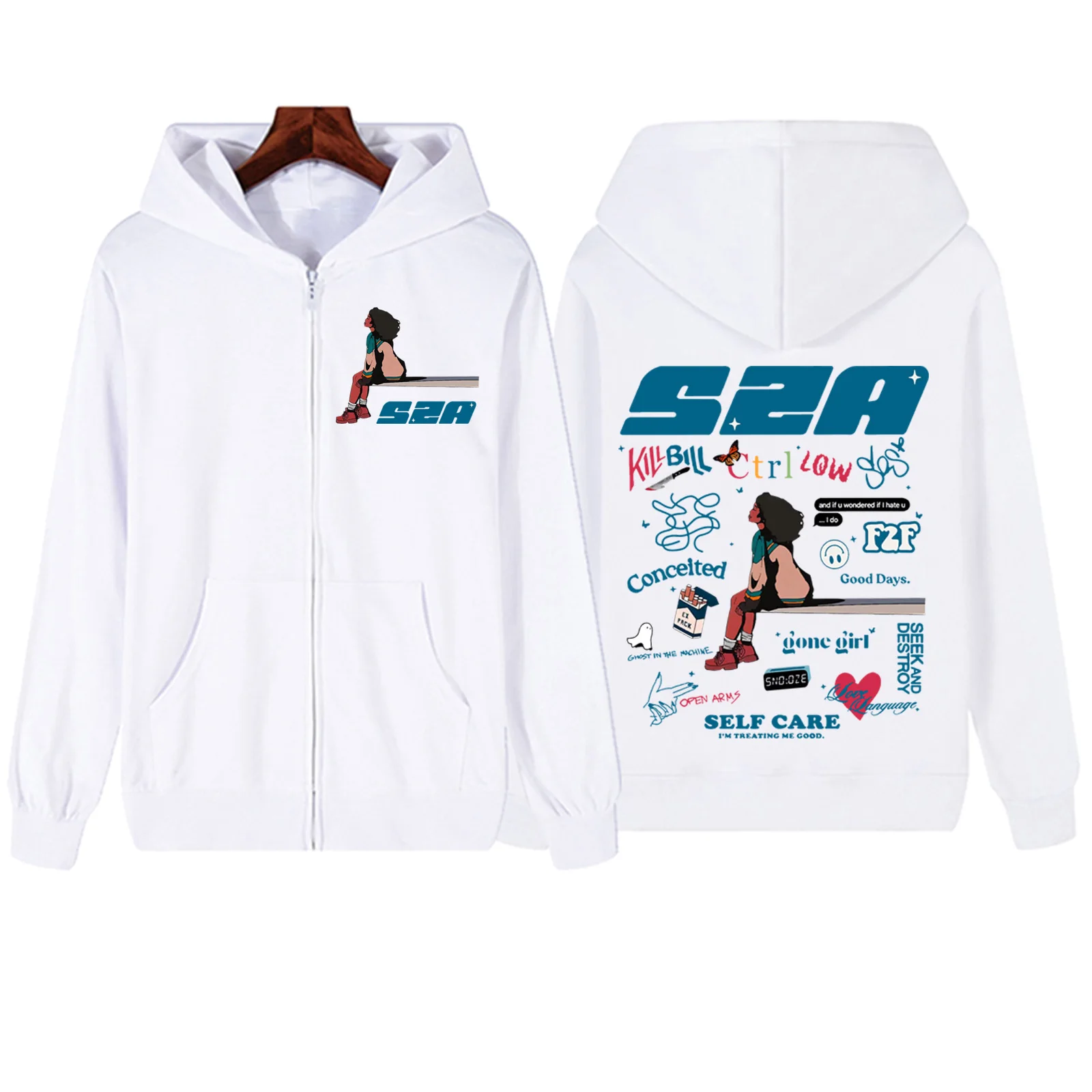 

Sza Sos Zipper Hoodie Harajuku Pullover Tops Sweatshirt Streetwear Fans Gift Unisex